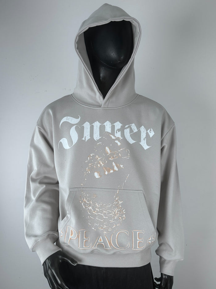 Inner Peace Soul Pullover Hoodie in Cement color, soft fabric, casual fit, with hood and front pocket.