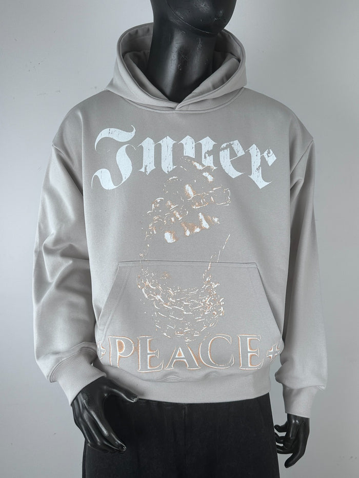 Inner Peace Soul pullover hoodie in cement color, featuring a comfortable fit and casual style.