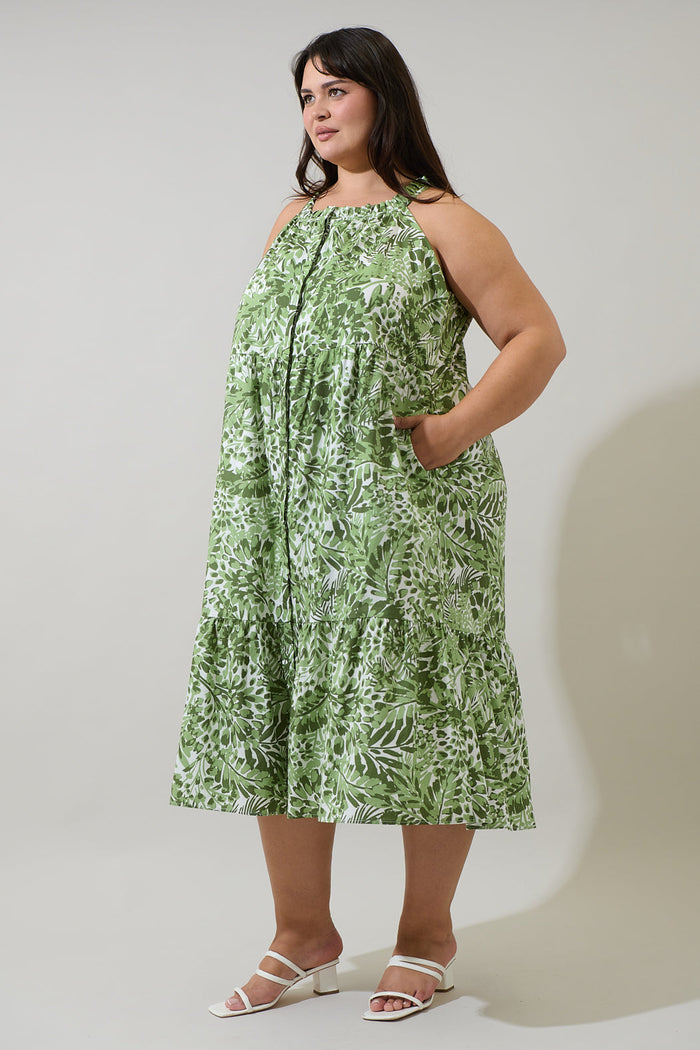 Irenan Leaf Zelie Sleeveless Midi Dress Curve