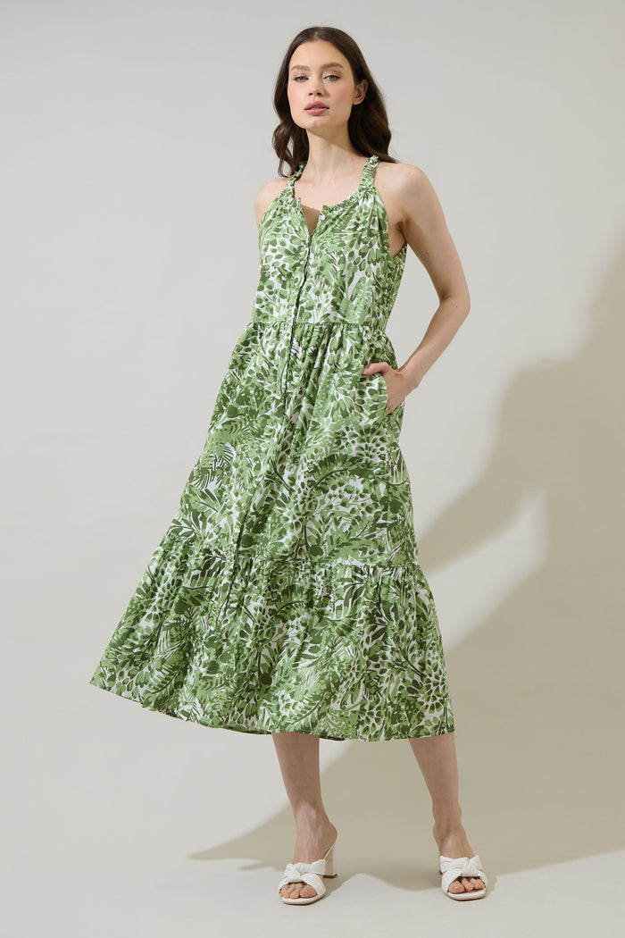 Irenan Leaf Zelie Sleeveless Midi Dress