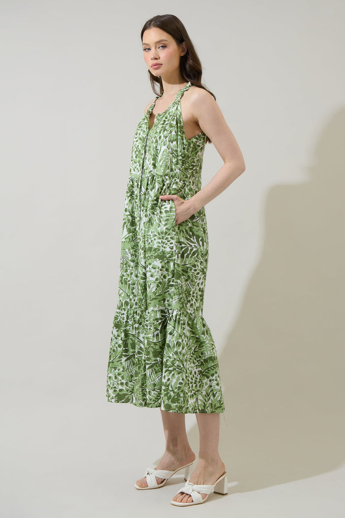 Irenan Leaf Zelie Sleeveless Midi Dress
