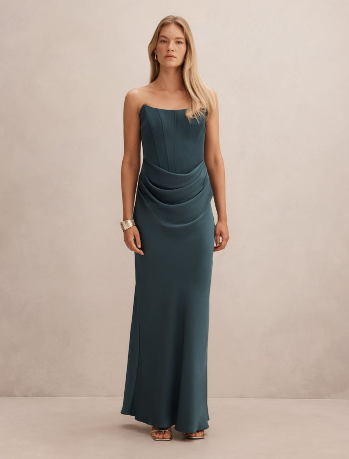 Isra Drape Strapless Maxi Dress Crystal Teal Forever New