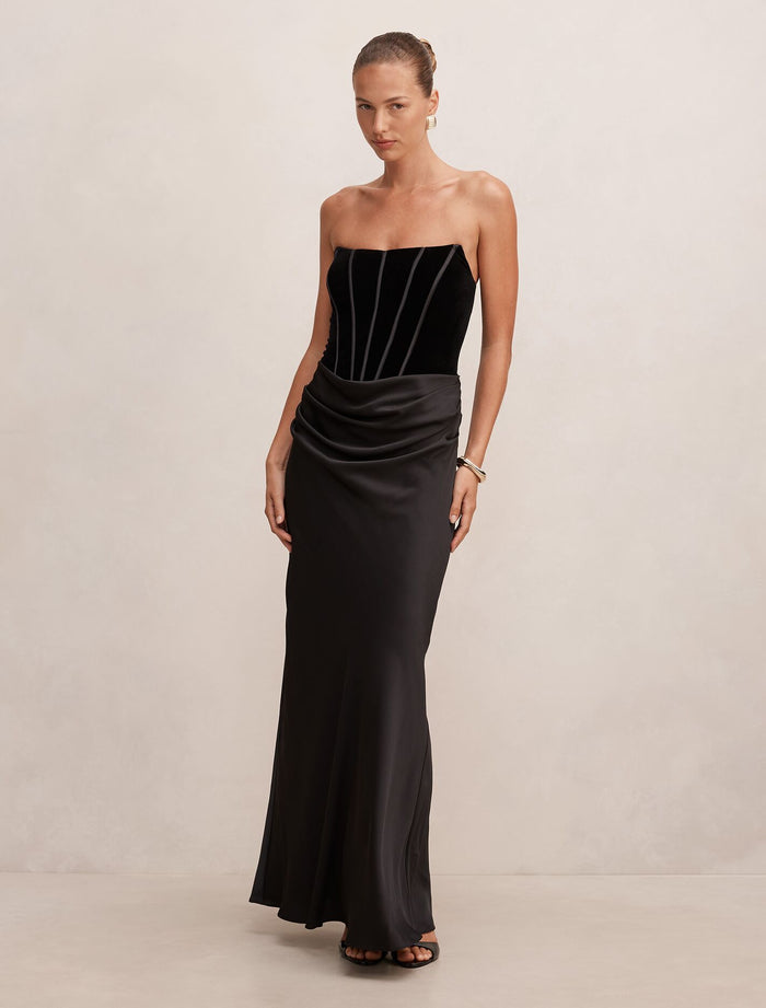 Isra Velvet Corset Maxi Dress Black Forever New