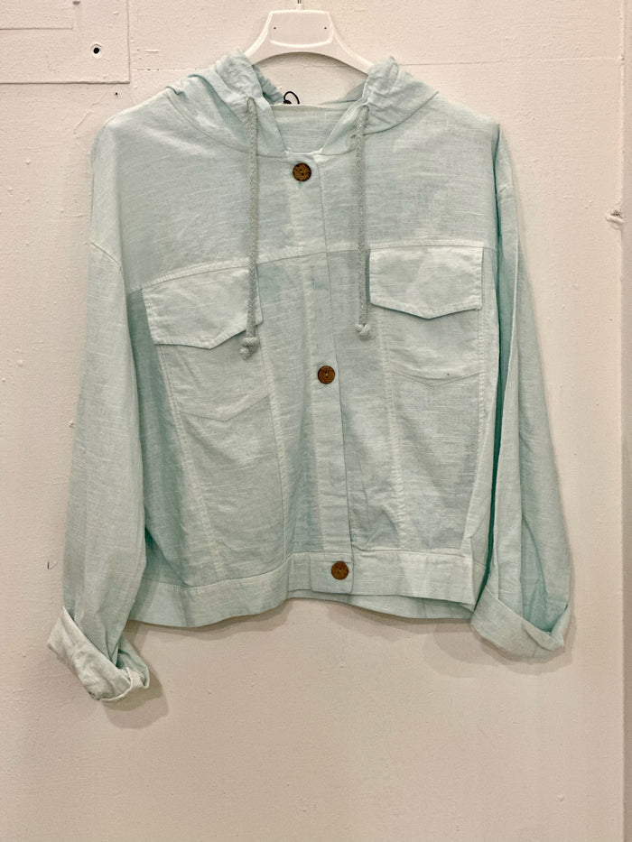 Jade Italian Linen Button-Up Jacket in Seafoam