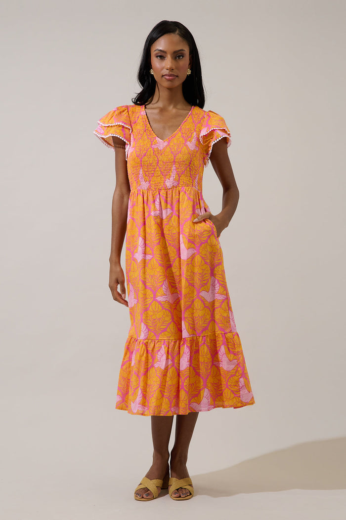 Jaidy Floral Patte Tiered Midi Dress