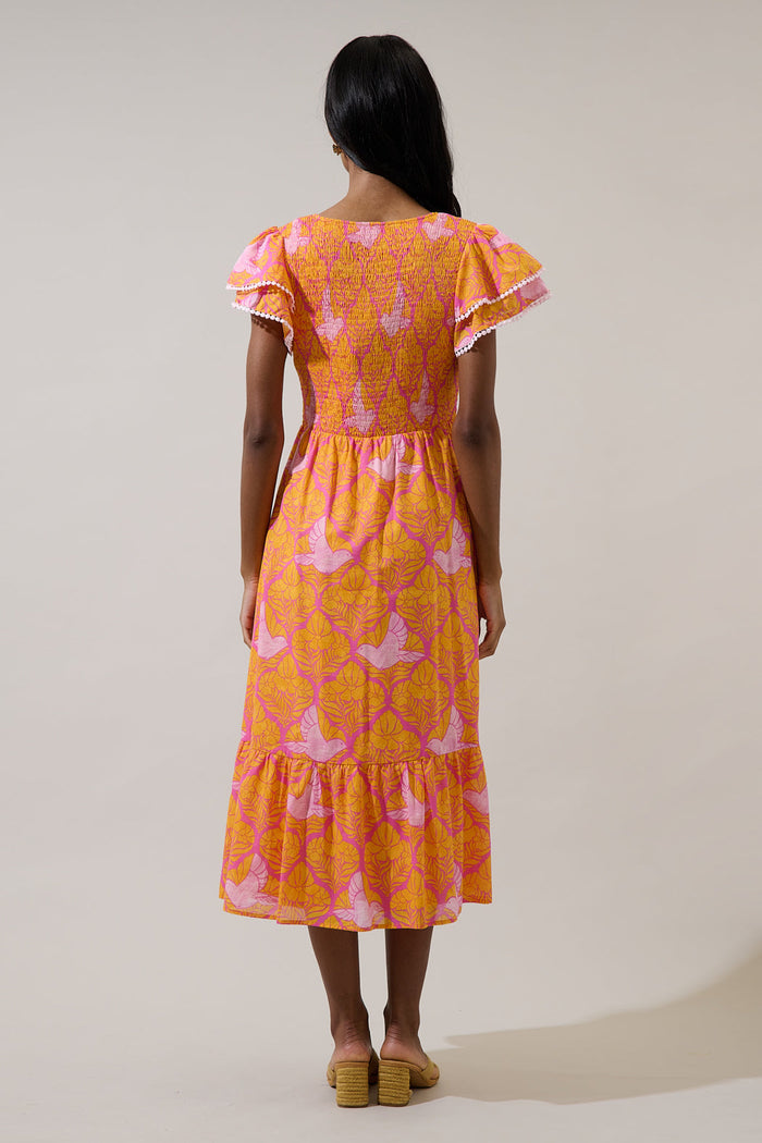Jaidy Floral Patte Tiered Midi Dress