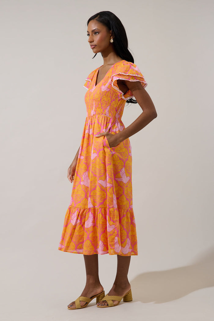 Jaidy Floral Patte Tiered Midi Dress