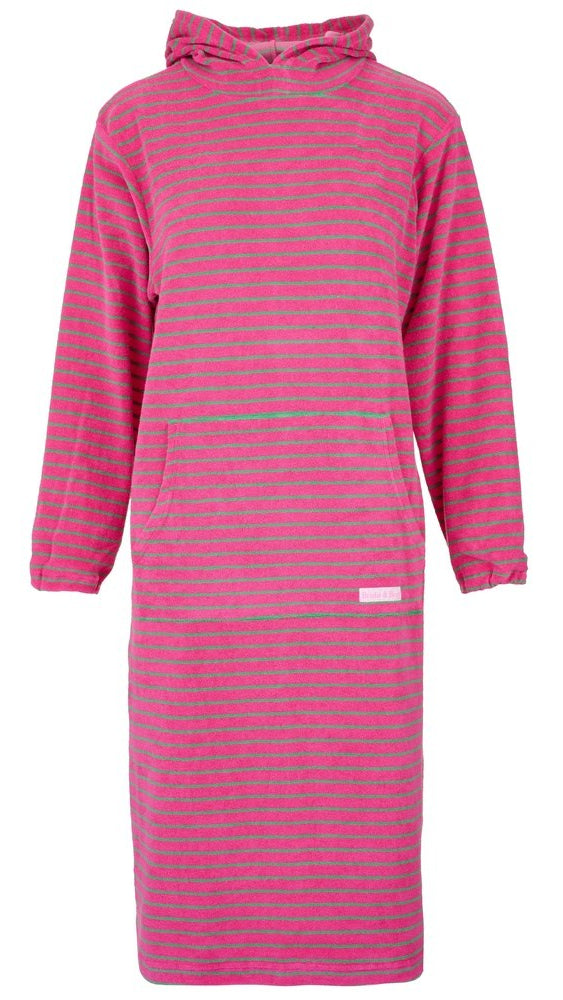 Jamie Striped Towelling Hooded Robe | Fuchsia & Apple