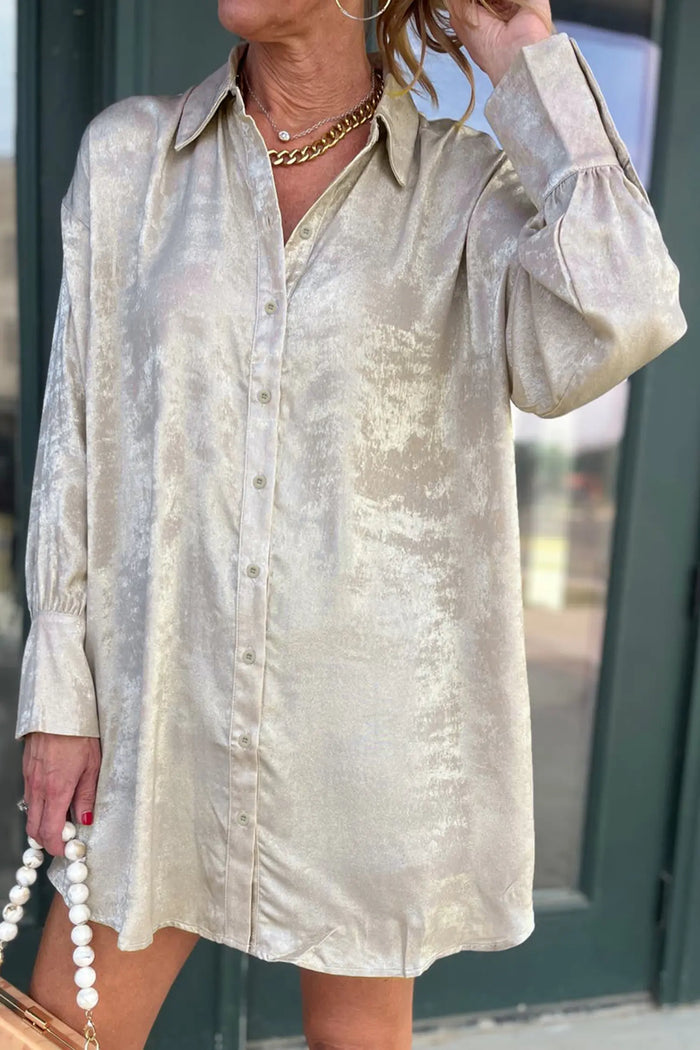 Jet Stream Solid Pattern Mini Length One Piece Long Sleeve Shift Dress – Cream