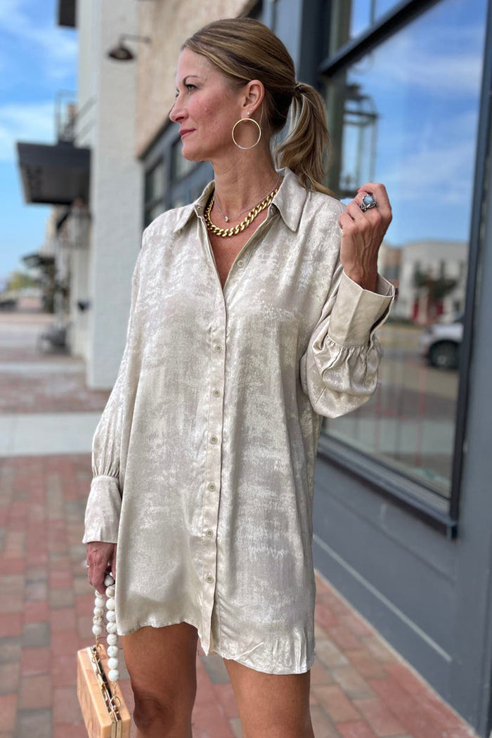 Jet Stream Solid Pattern Mini Length One Piece Long Sleeve Shift Dress – Cream