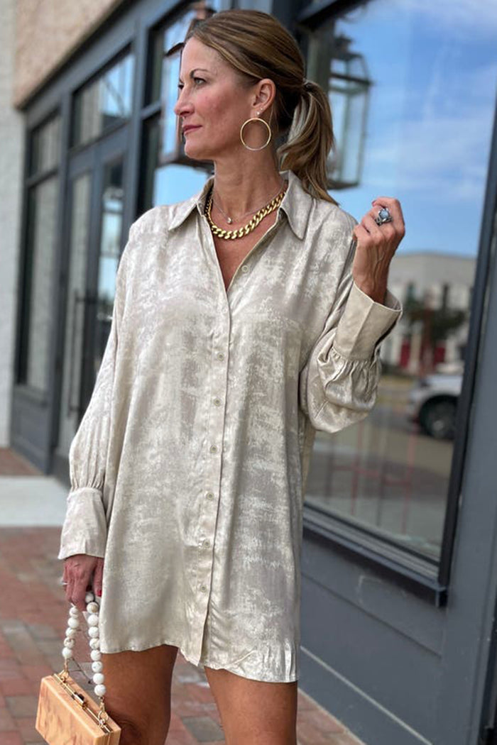 Jet Stream Solid Pattern Mini Length One Piece Long Sleeve Shift Dress – Cream