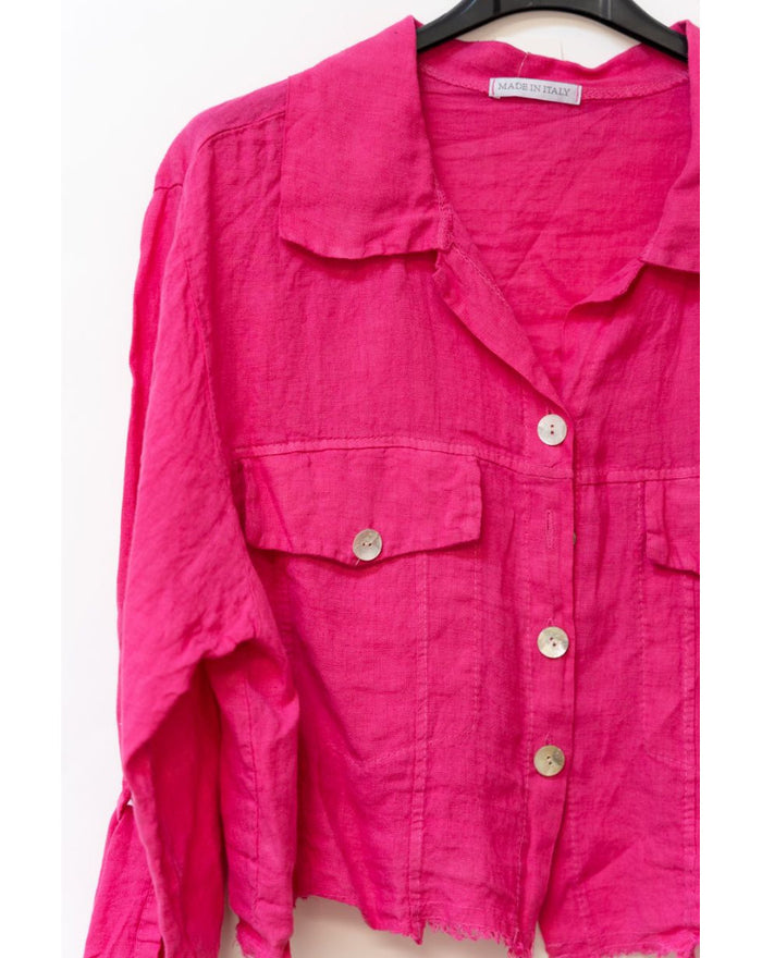 Julia Pink Italian Linen Jacket in Hot Pink