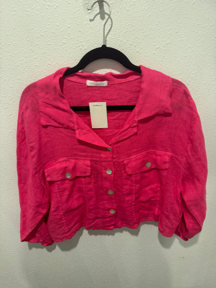 Julia Pink Italian Linen Jacket in Hot Pink