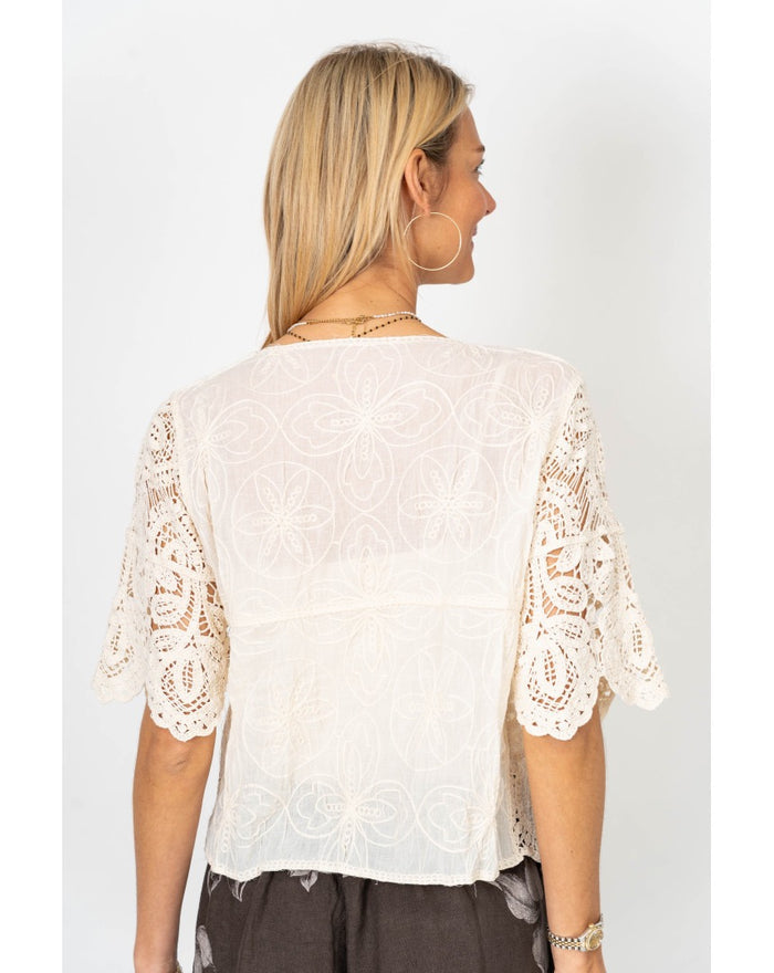 Juliette Lace Overlay Top in Beige
