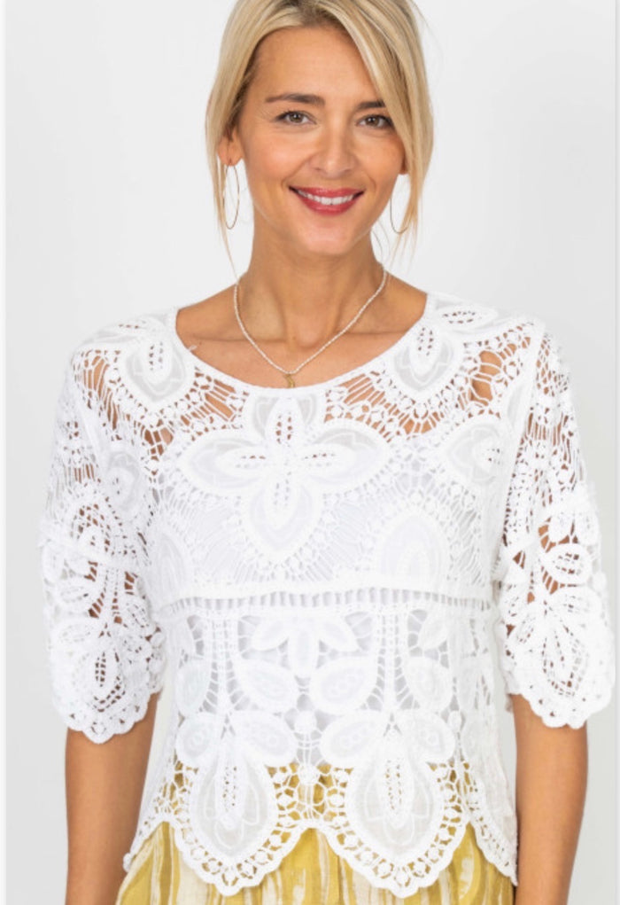 White lace top one size made in Italy at Ardor Boutique