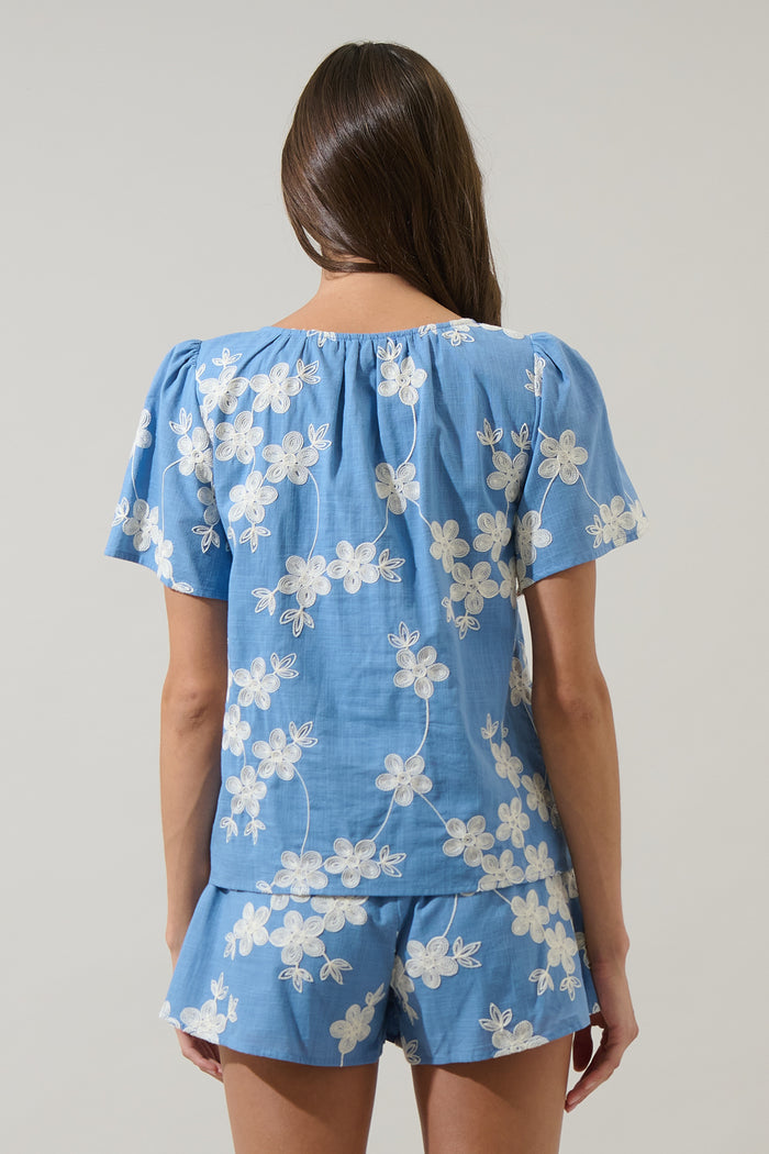Keren Embroidered Split Neck Top