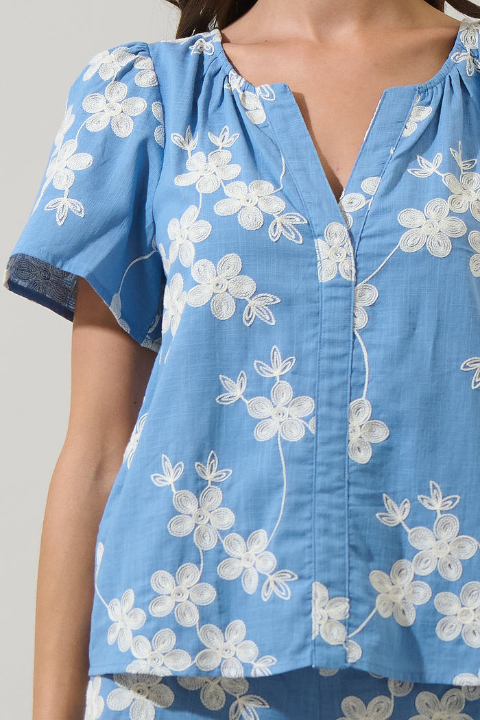 Keren Embroidered Split Neck Top