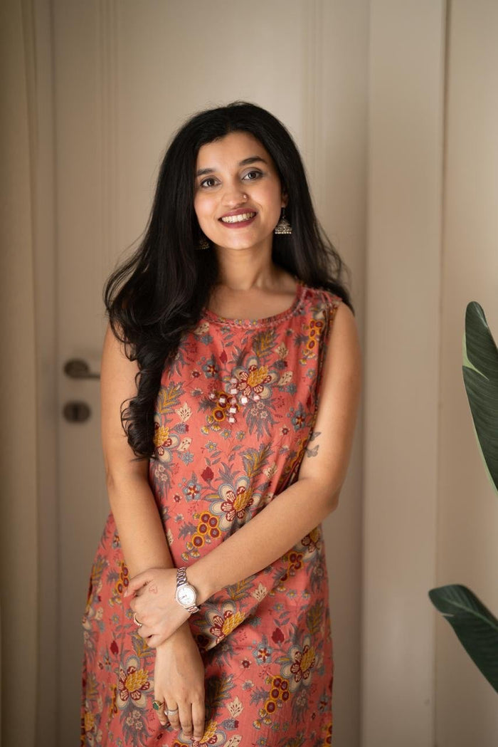 Kisha Sleeveless Cotton Set- Pink Floral