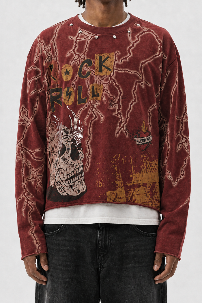 Kleep Agate S/N Jersey Long Sleeve Crop Top Tee In Burgundy KT1880S