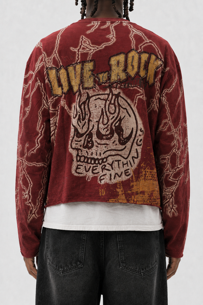Kleep Agate S/N Jersey Long Sleeve Crop Top Tee In Burgundy KT1880S