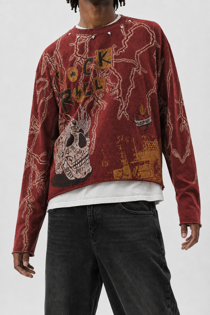 Kleep Agate S/N Jersey Long Sleeve Crop Top Tee In Burgundy KT1880S