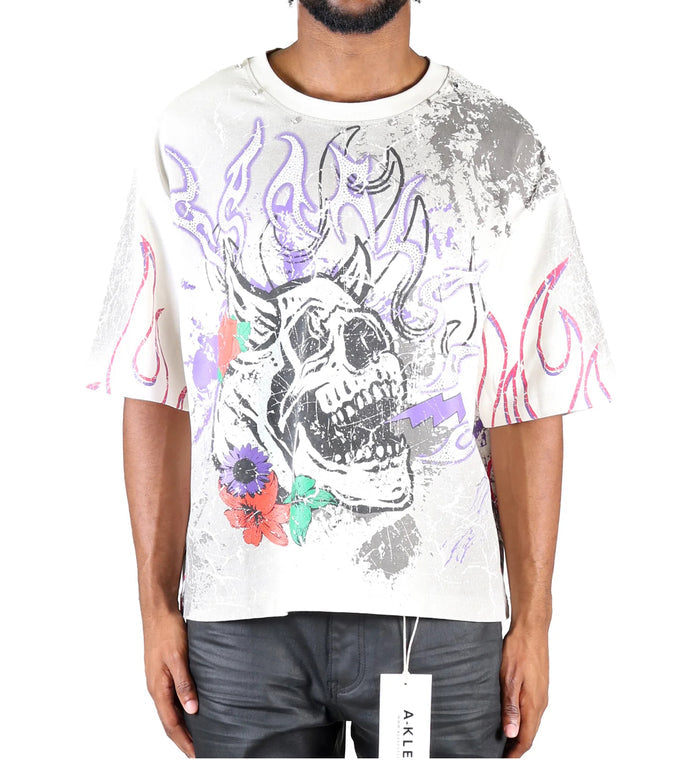 Cream Kleep BERYL premium cropped T-shirt with short sleeves, featuring a relaxed fit and subtle branding.