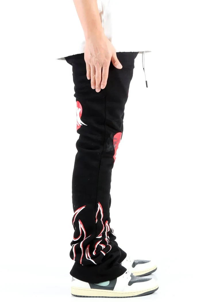 KLEEP Spider Heavy Weight Brushed Graphic Stacked Jogger in black, featuring bold spider design and comfortable tapered fit