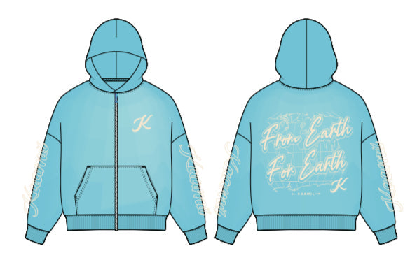 KML F.E.F.E Boxy Zip-Up Hoodie in baby blue, stylish casual hoodie with front zipper and relaxed fit, perfect for everyday wear.