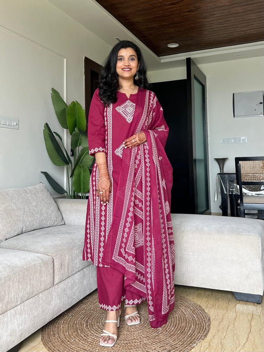 Kosha Premium Cotton Suit- Dark Pink