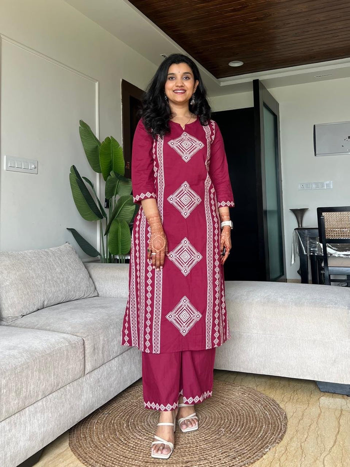 Kosha Premium Cotton Suit- Dark Pink