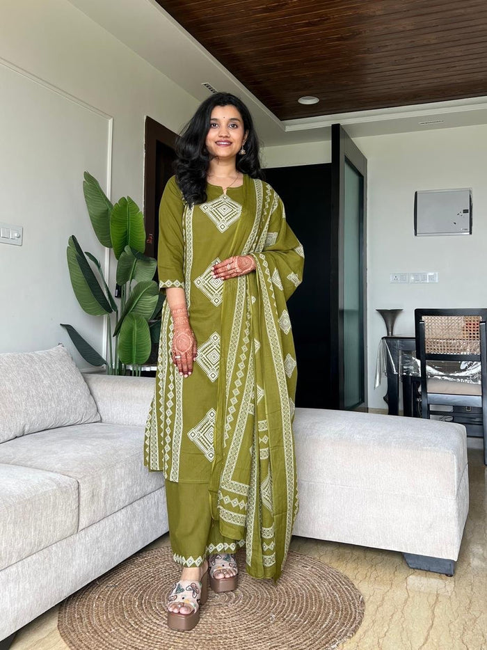 Kosha Premium Cotton Suit- Green