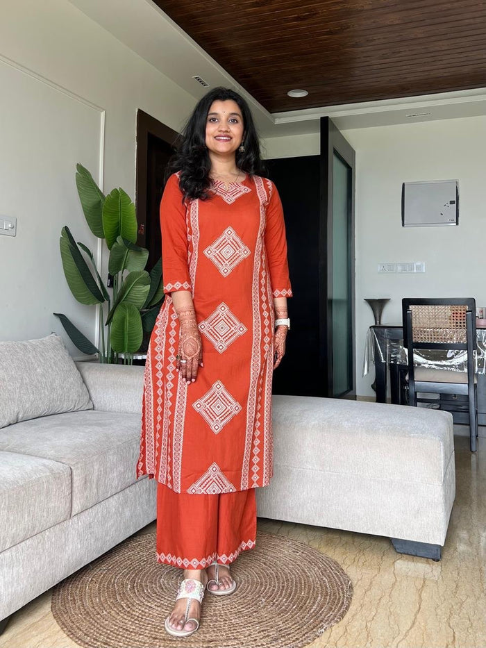 Kosha Premium Cotton Suit- Orange