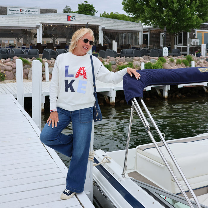 LAKE Patchwork Riley Crewneck Cotton Sweater