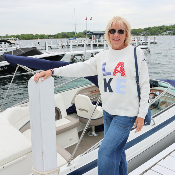 LAKE Patchwork Riley Crewneck Cotton Sweater