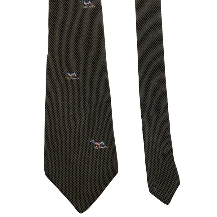 Lanvin green silk tie featuring playful dog print design.