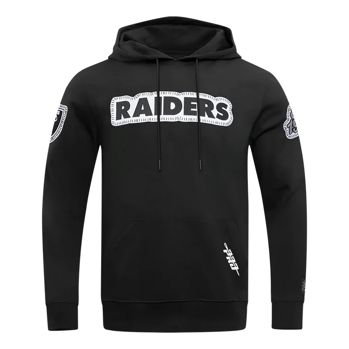 Black Las Vegas Raiders DIY Pick Stitch hoodie by Pro Standard, showing front view with team logo and detailed stitching.