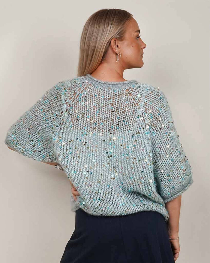 Laura Sparkle Tee, Katrine Hannibal | Light eucalyptus melange (111m), Tea green (039) / (3211), Beige w multicolored sequins (11)