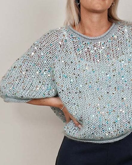 Laura Sparkle Tee, Katrine Hannibal | Light eucalyptus melange (111m), Tea green (039) / (3211), Beige w multicolored sequins (11)