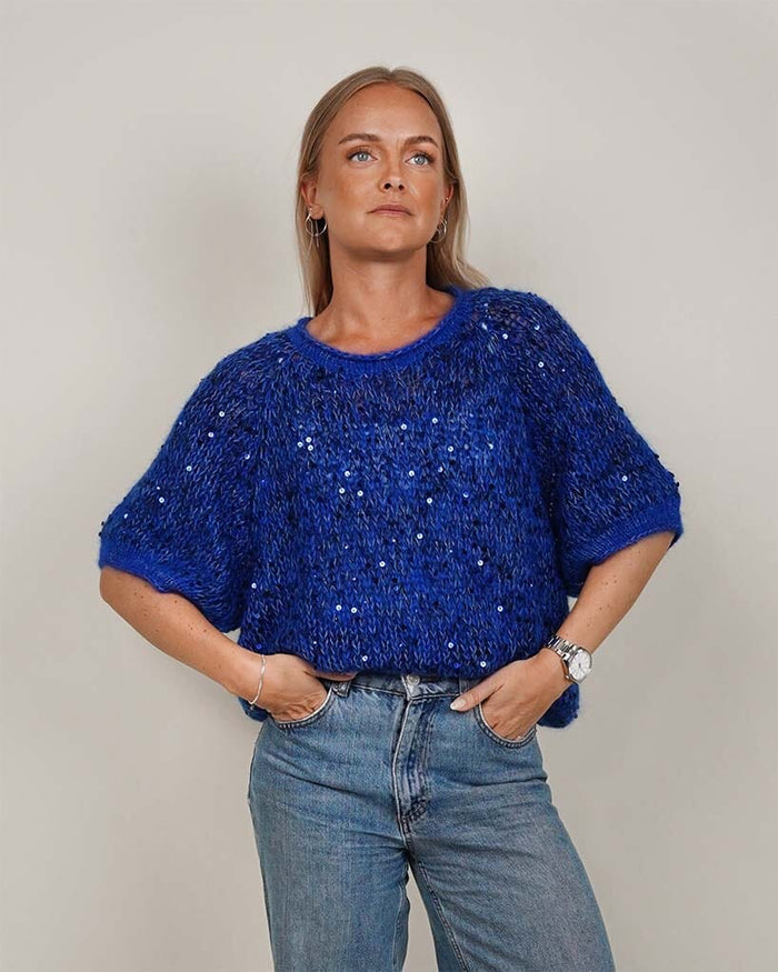 Laura Sparkle Tee, Katrine Hannibal | Dove blue melange (012m), Cobolt blue (045), dark blue with cobalt blue (19)