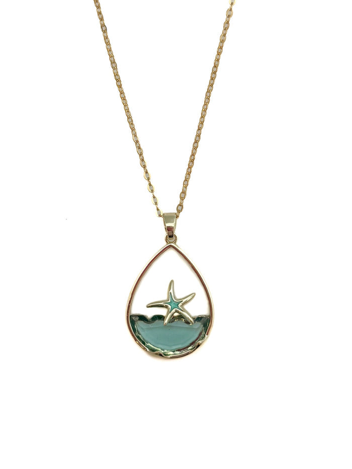 Necklace with a pendant featuring a starfish design on a white background