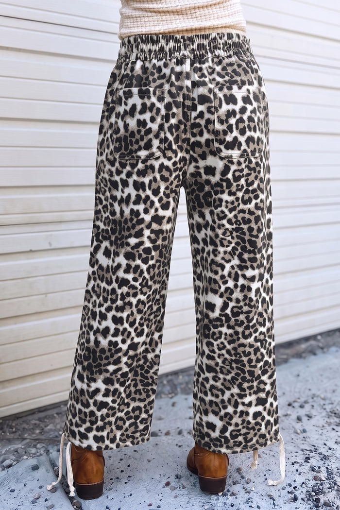 Leopard Print Drawstring Jogger Jeans – Black