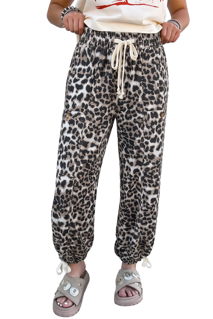 Leopard Print Drawstring Jogger Jeans – Black
