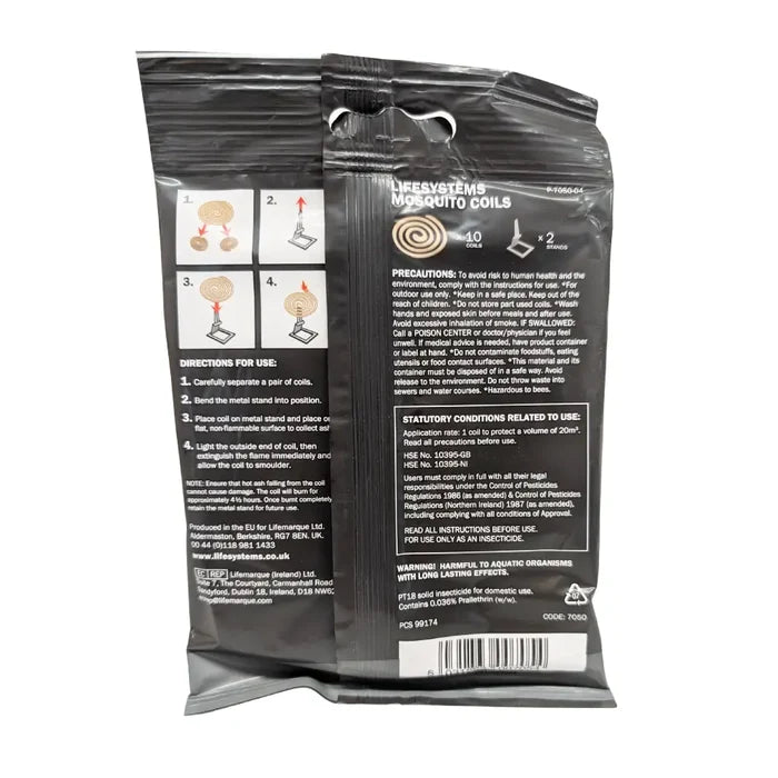 Reverse packaging of Lifesystems insect repellent coils on a white background