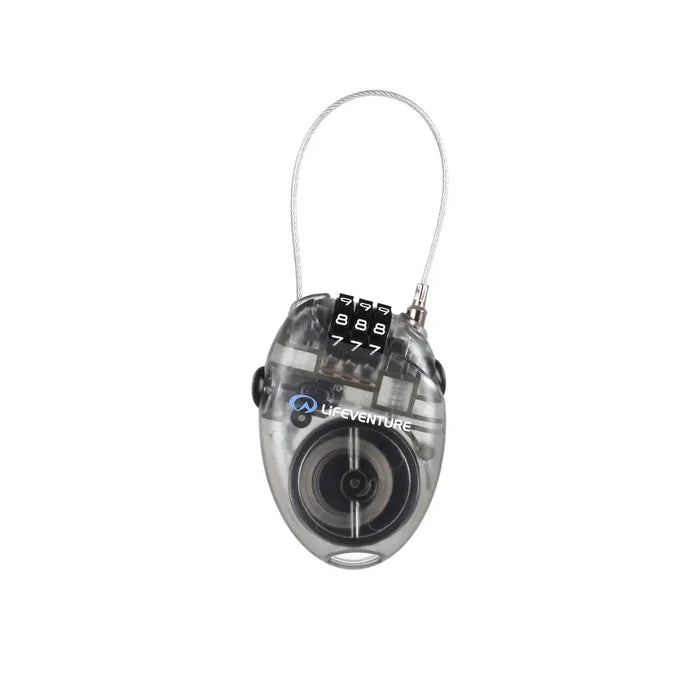 Lifeventure 3 Dial Combination Mini Cable Lock front detail on a white background