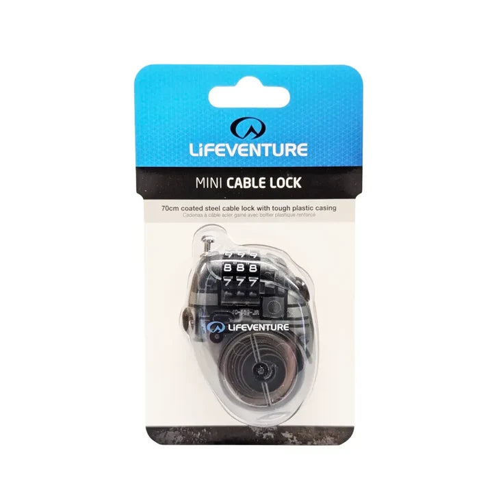 Lifeventure 3 Dial Combination Mini Cable Lock front packaging detail on a white background