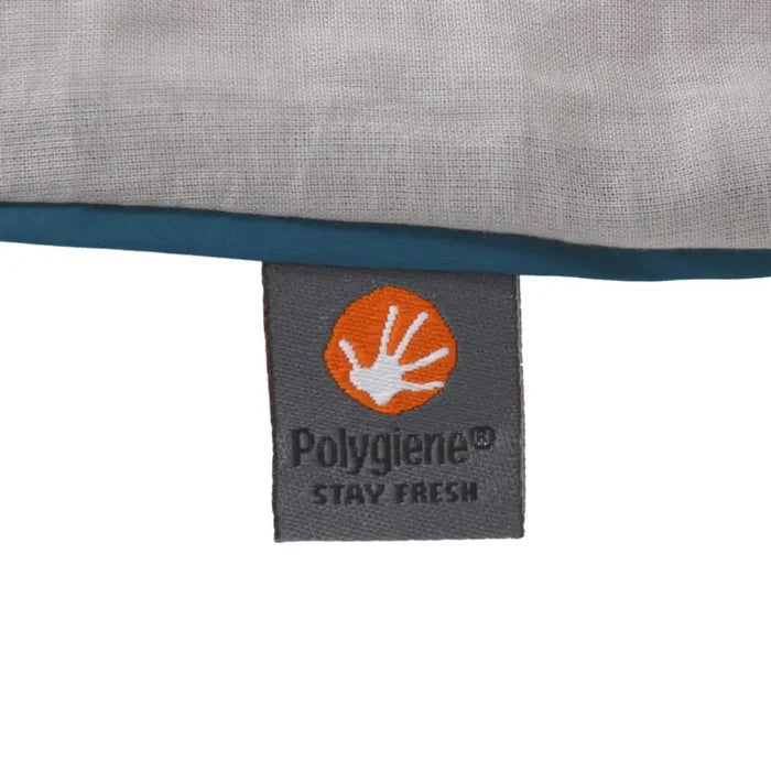 Polygiene brand tag on a Lifeventure Cotton Sleeping Bag Liner Mummy on a white background