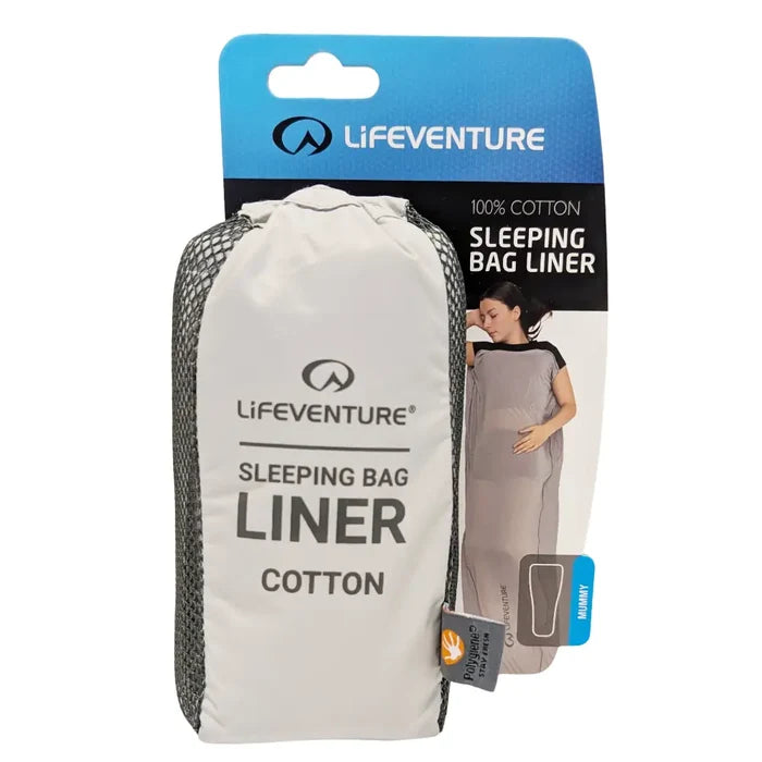 Lifeventure Cotton Sleeping Bag Liner Mummy packaging front on a white background