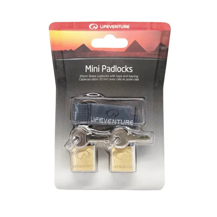 Lifeventure Mini Brass Padlocks packaging shown from the front on a white background