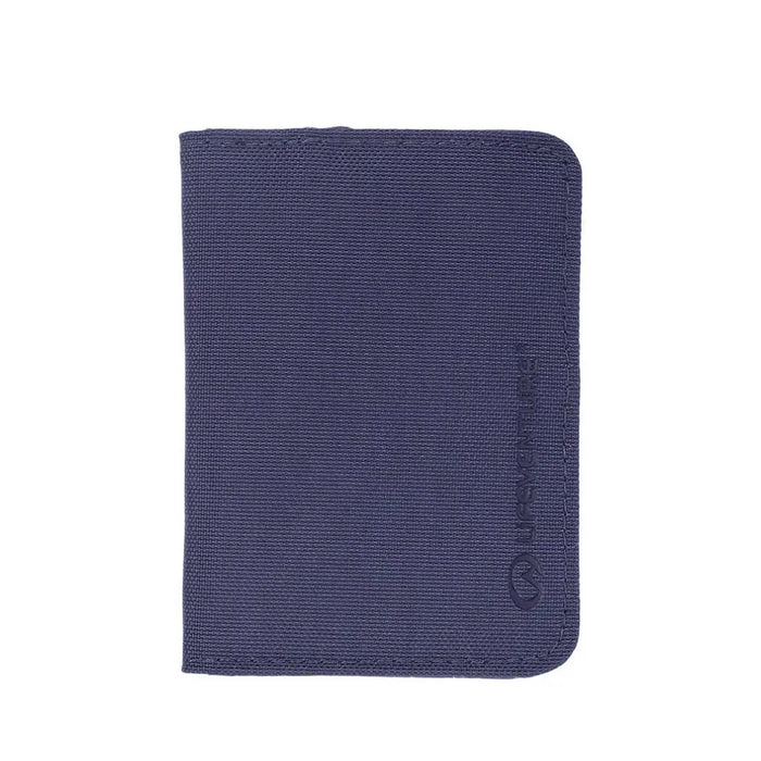Front detail of a Lifeventure RFiD card wallet in navy colour