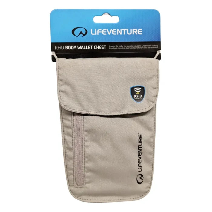 Lifeventure RFiD Chest Wallets packaging shown from the front on a white background